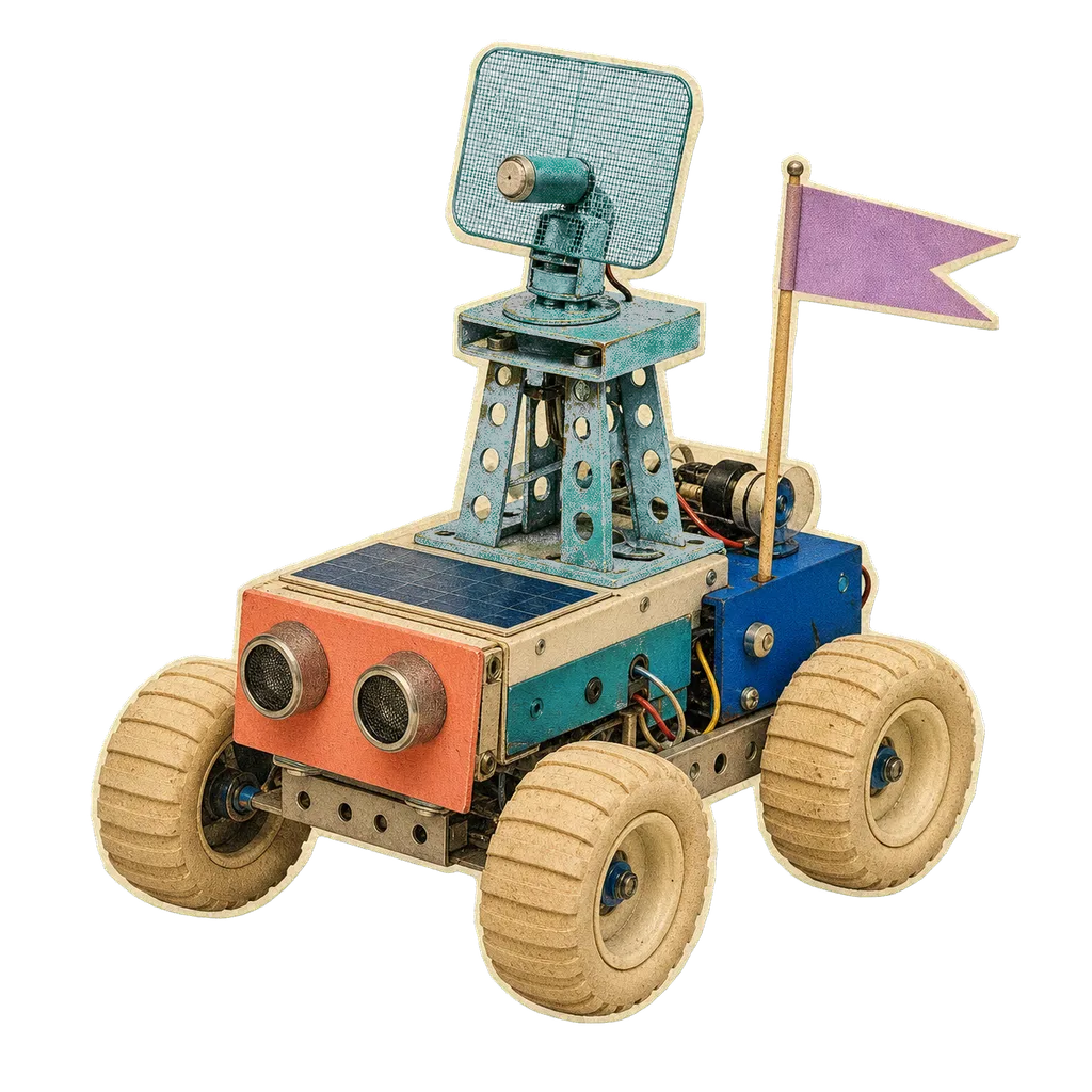 Petit rover de plage rétro équipé d’un radar turquoise