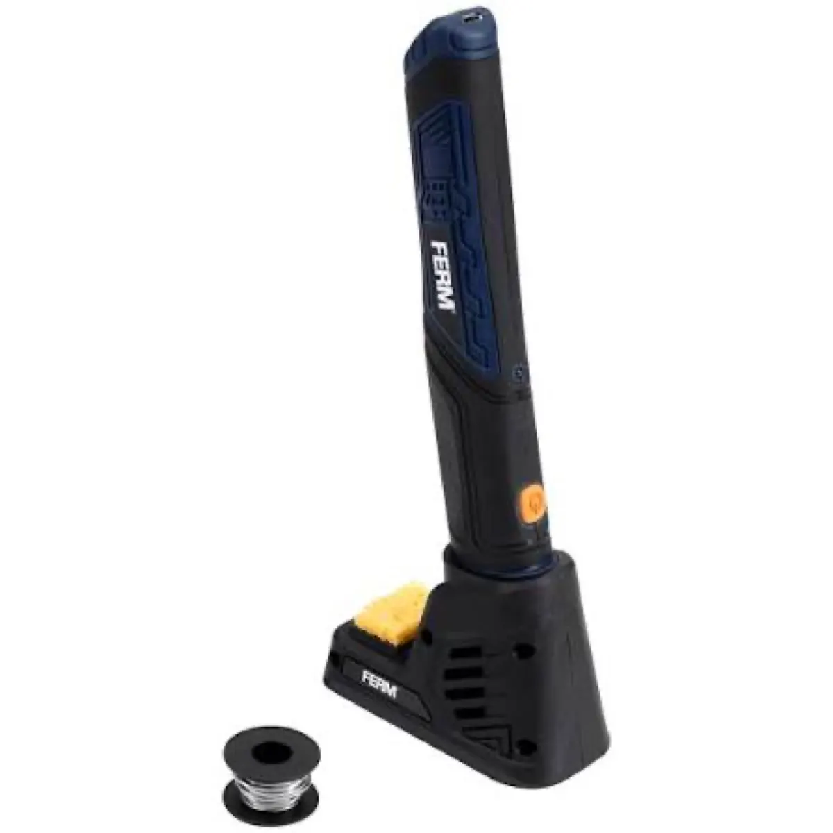 Le FERM 4V sur son socle-chargeur, avec sa bobine d’étain