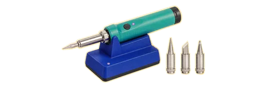 Un fer à souder turquoise robuste avec ses pannes de rechange